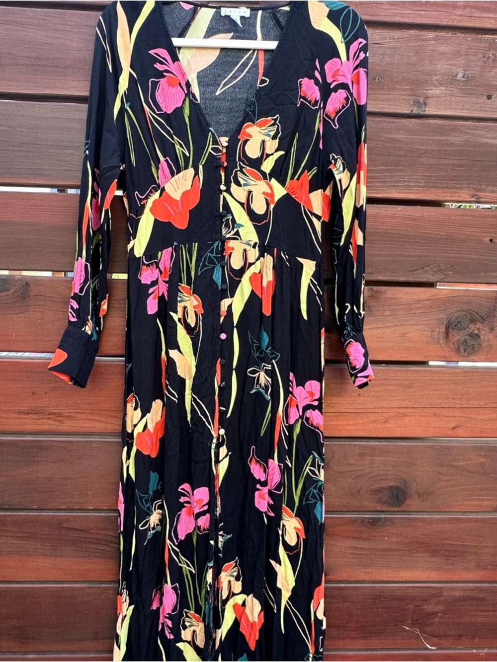 Leith Black Maxi Dress with Pink and Orange Floral Print